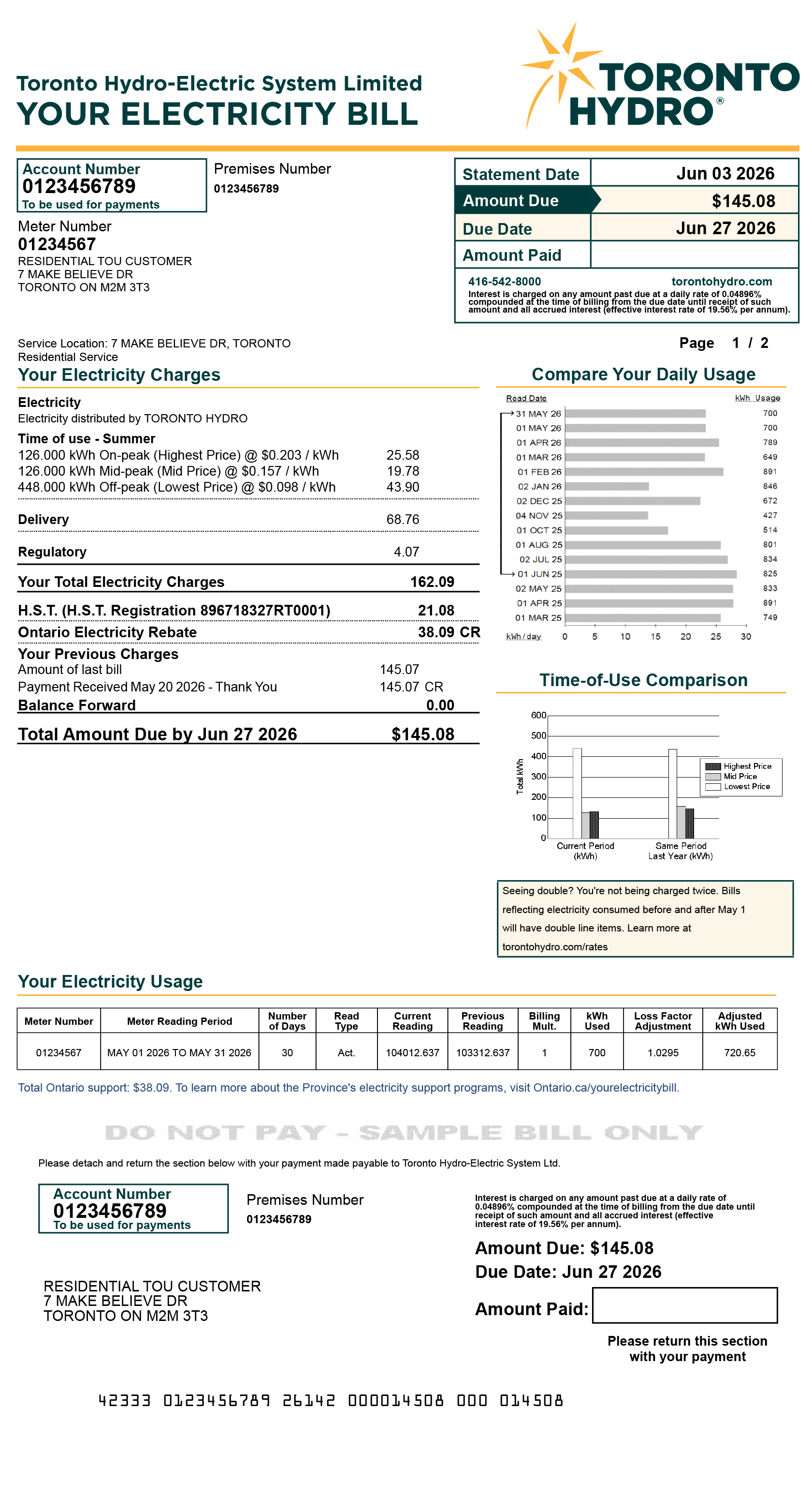 Residential Time-of-Use sample bill (for desktop)
