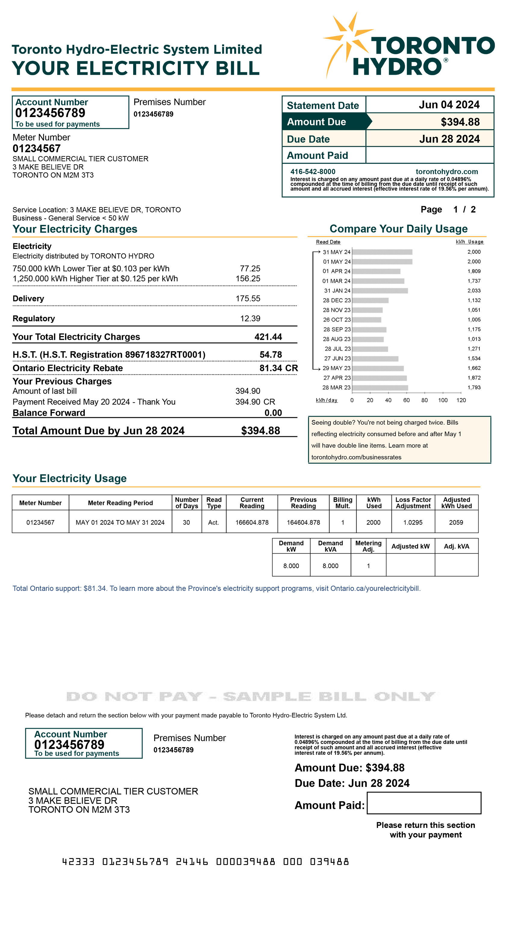 Small commercial Tiered sample bill for desktop