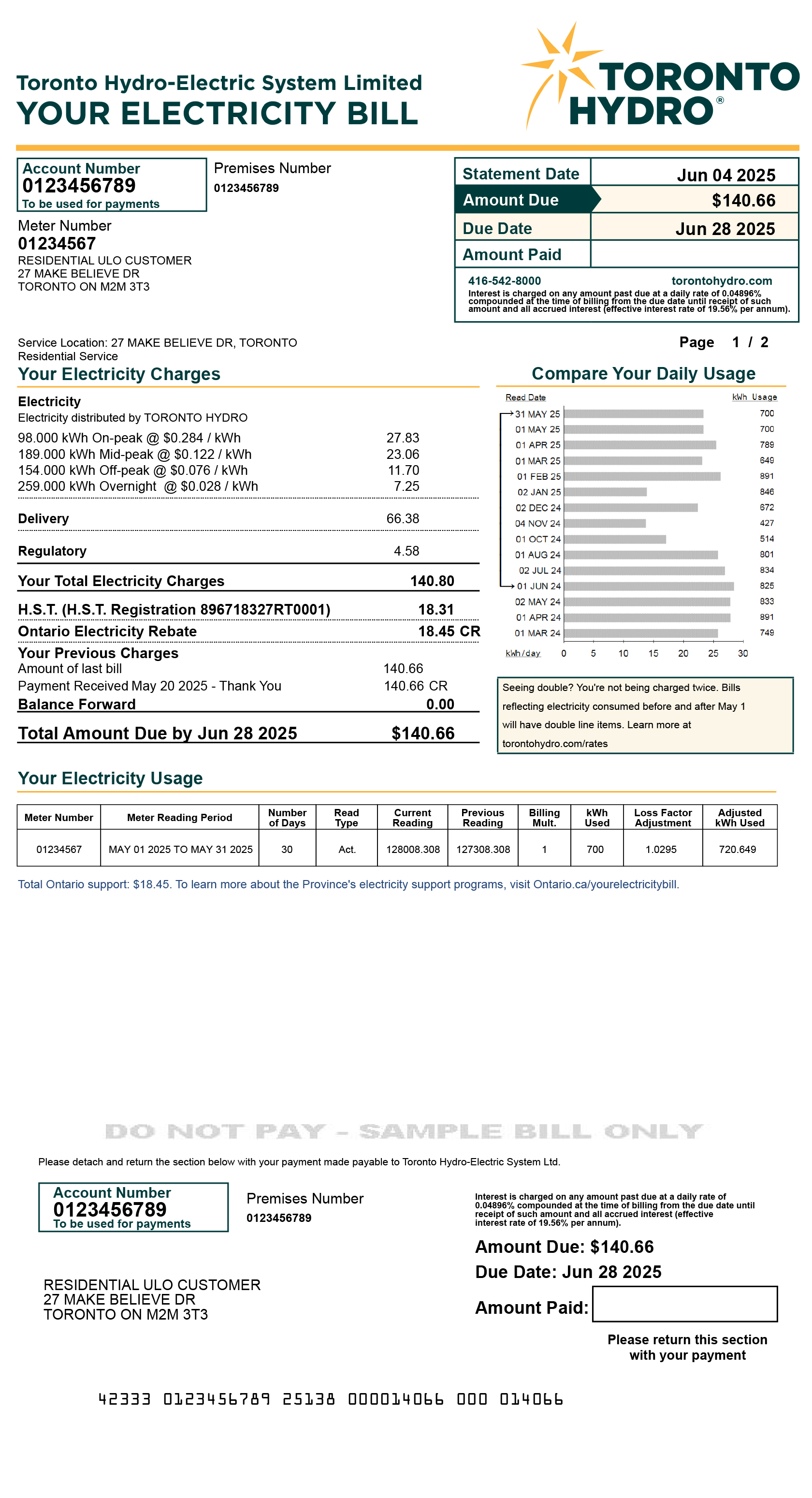 Residential ULO sample bill for desktop
