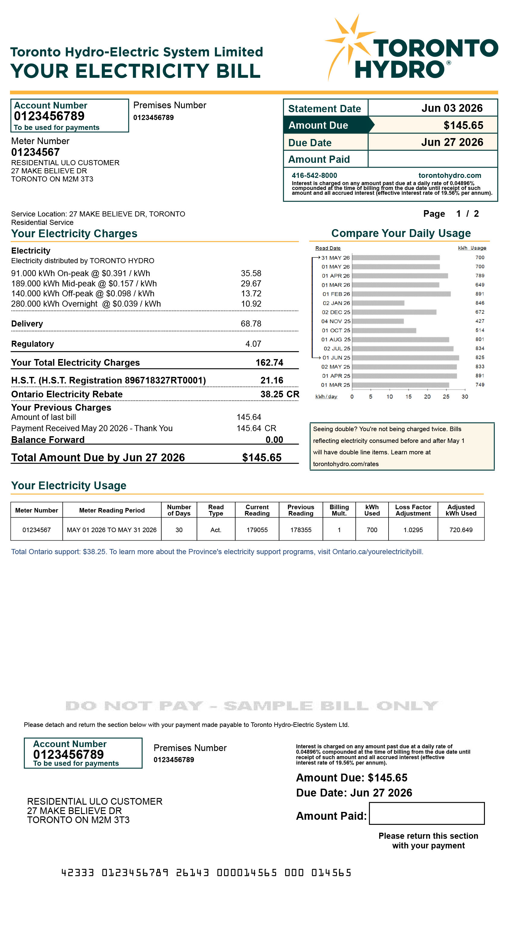 Residential ULO sample bill for desktop