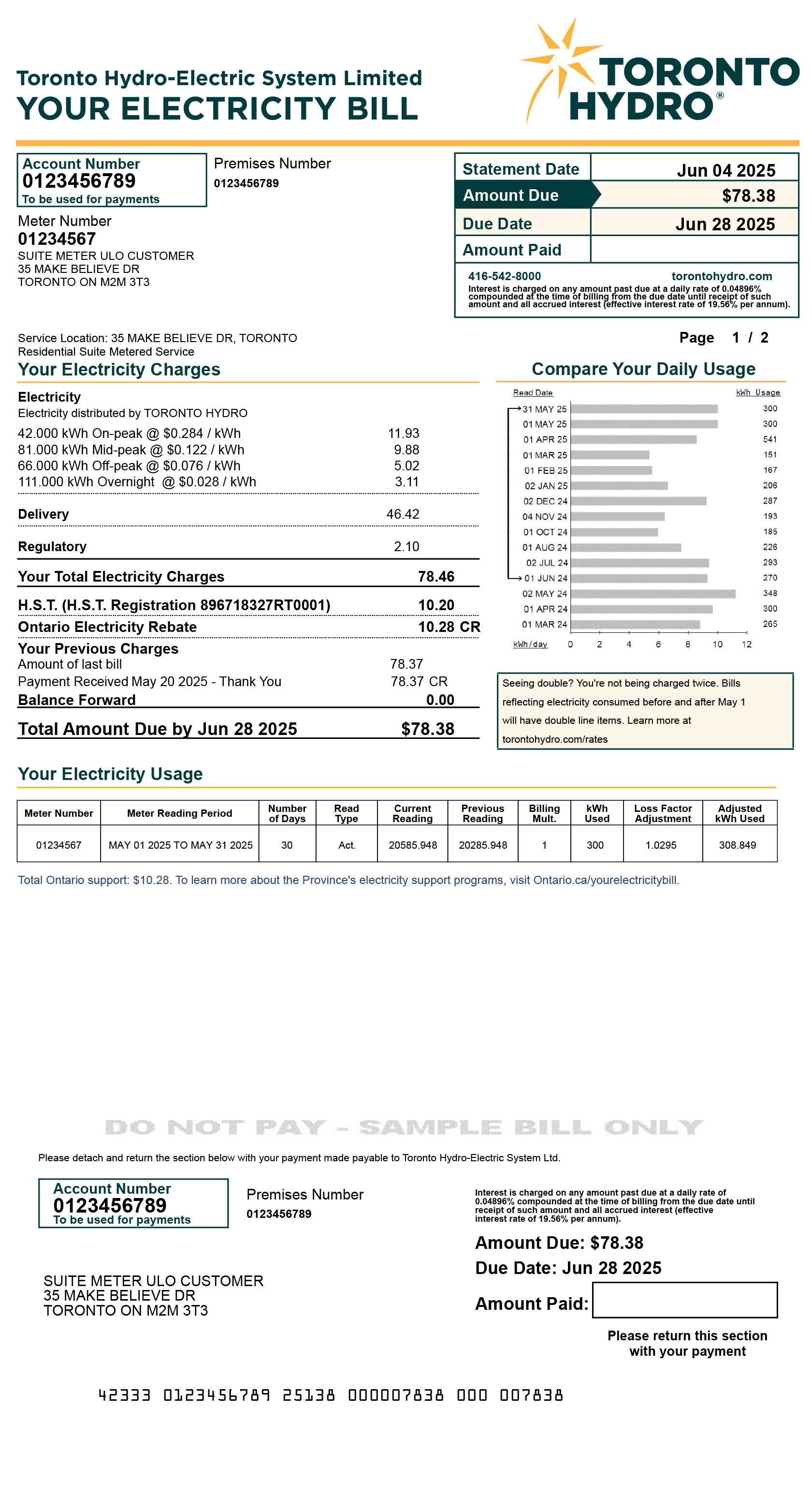Suite metering ULO sample bill for desktop