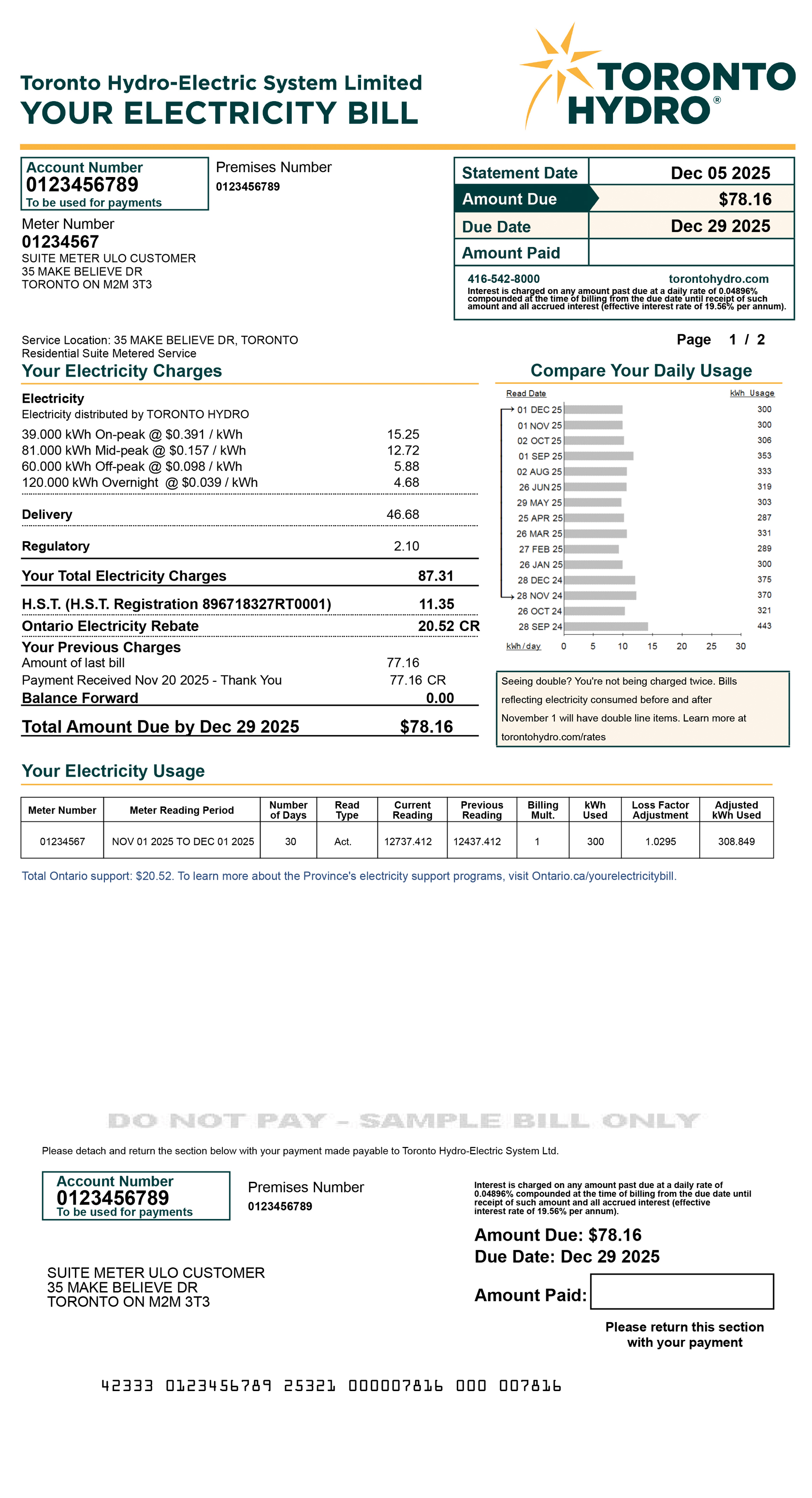 Suite metering ULO sample bill for desktop