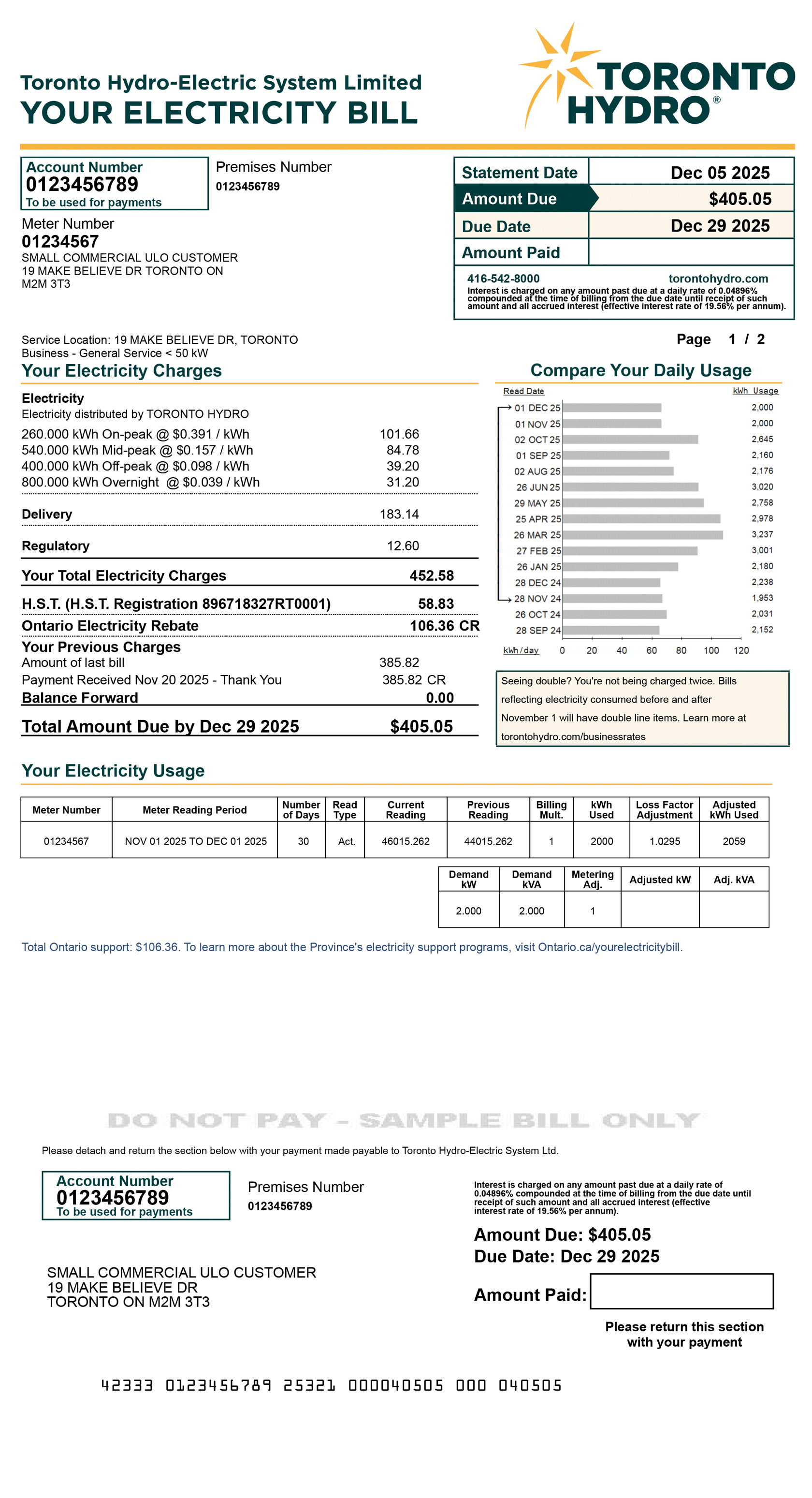 Small commercial ULO sample bill for desktop