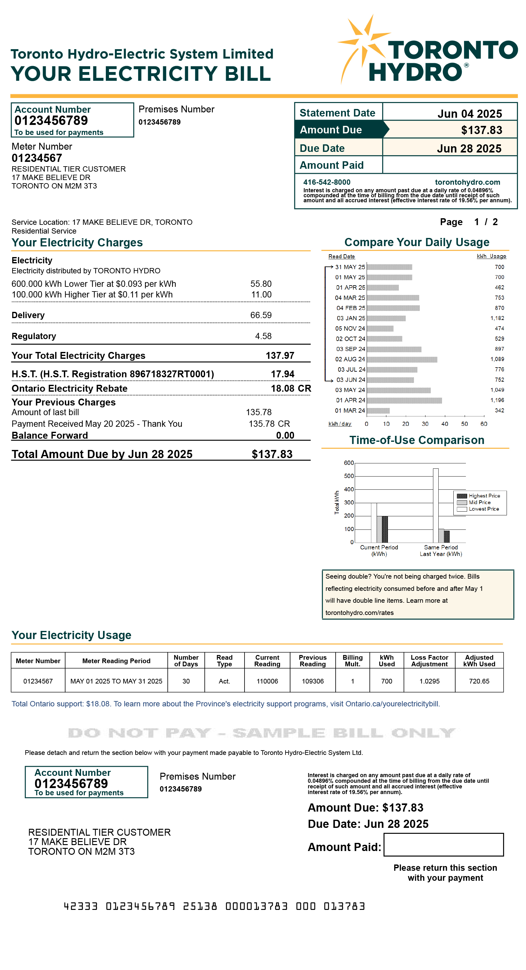 Residential Tiered sample bill for desktop
