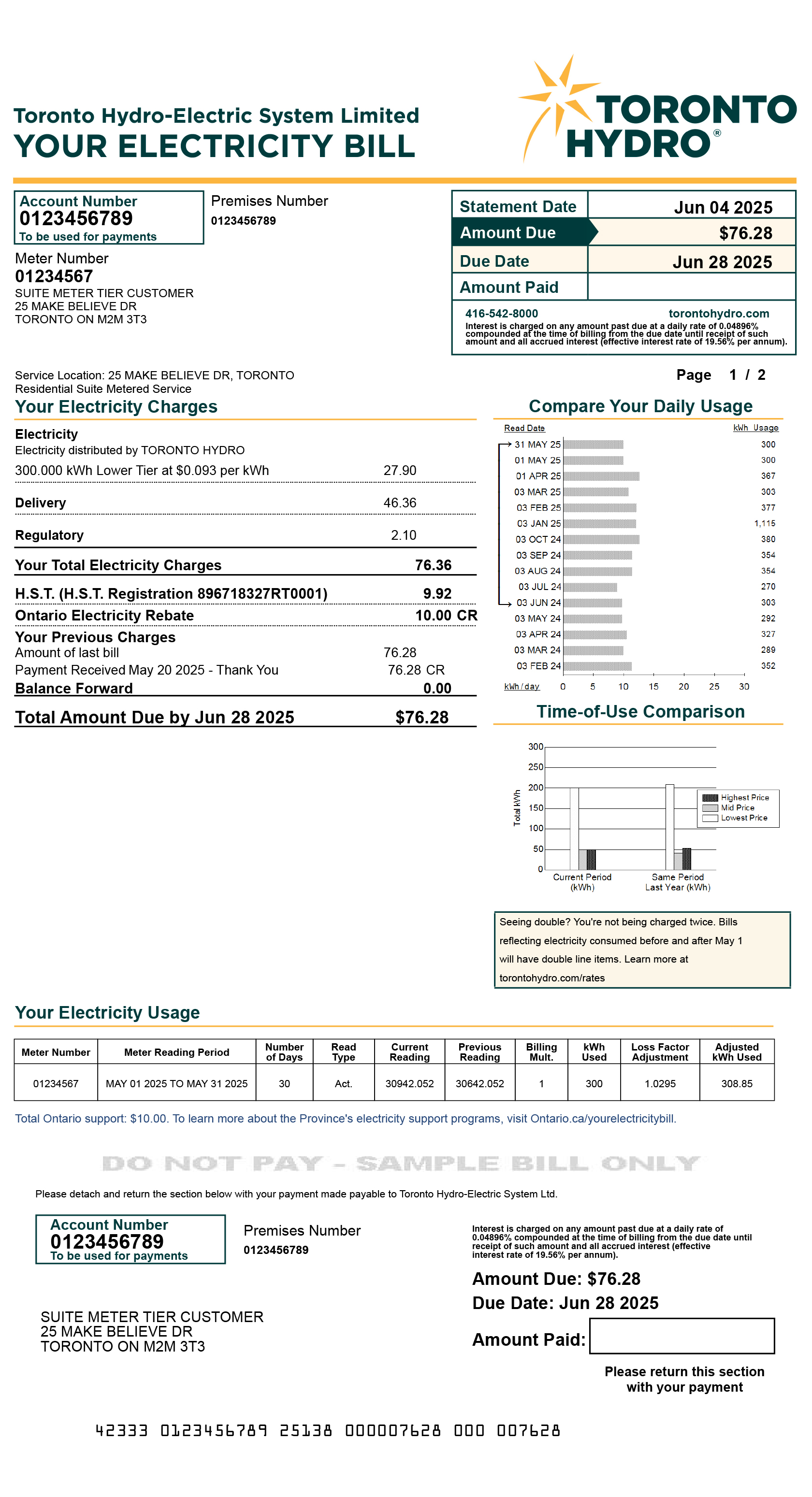 MultiUnit Tiered Sample BiIll Toronto Hydro