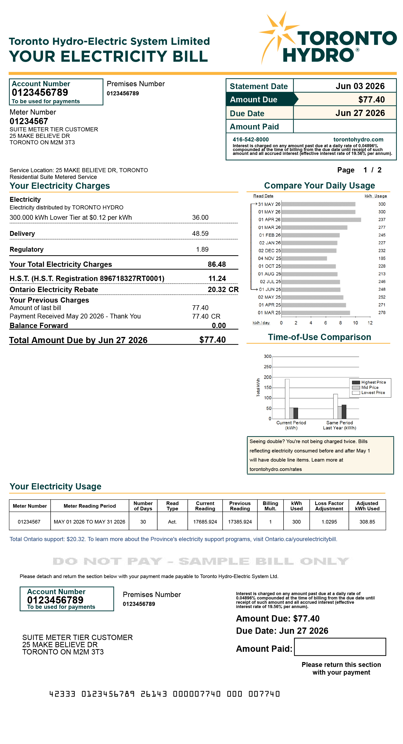 Suite metering Tiered sample bill for desktop