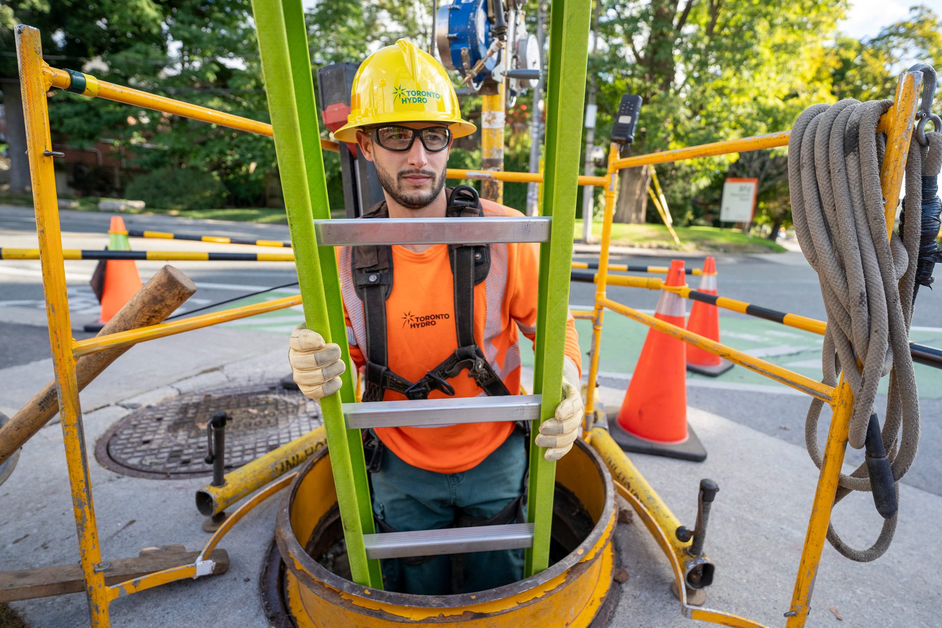 Toronto Hydro crew member working in an underground vault.